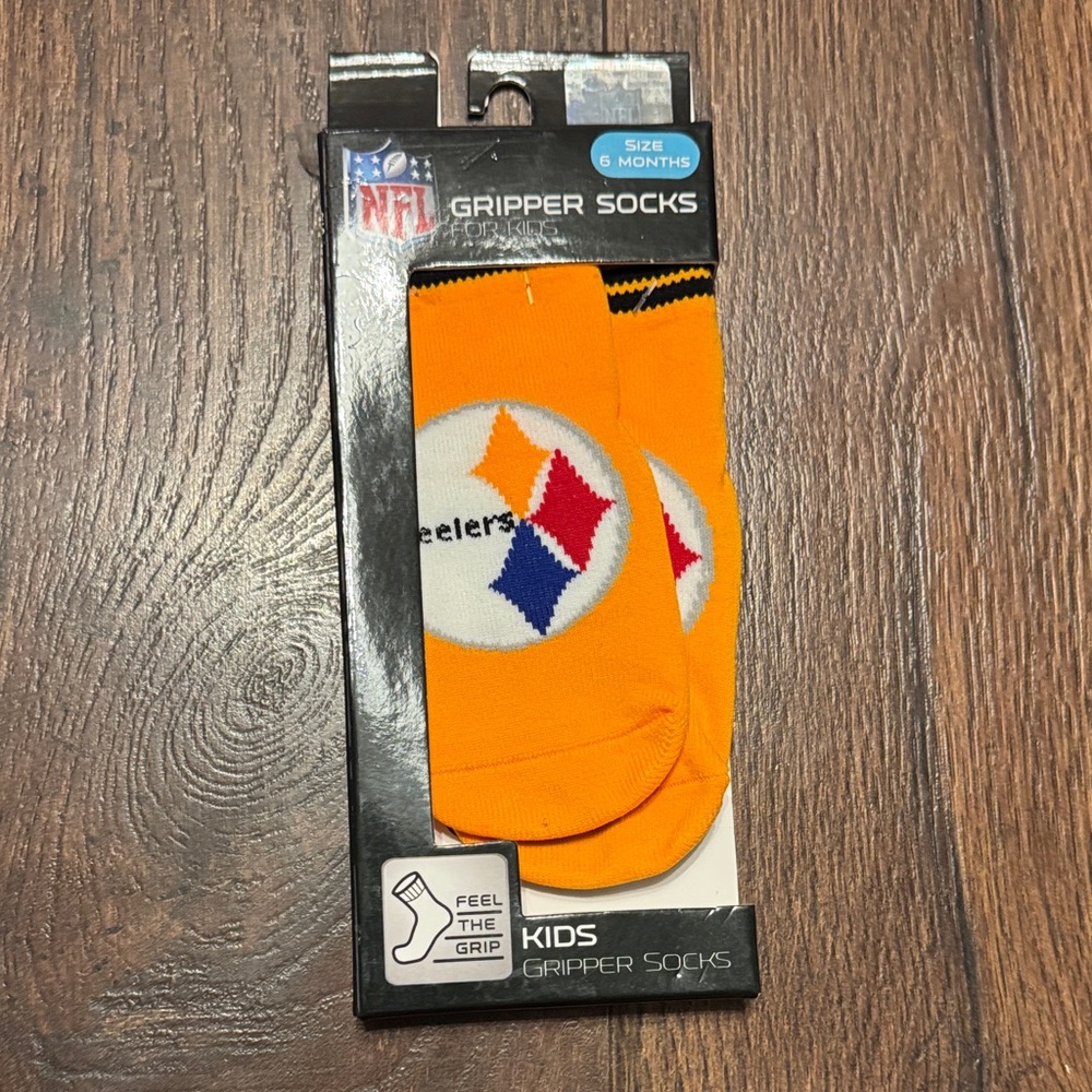 NFL Steelers Kids Gripper Socks - Yellow and Black - Size 6 Months
